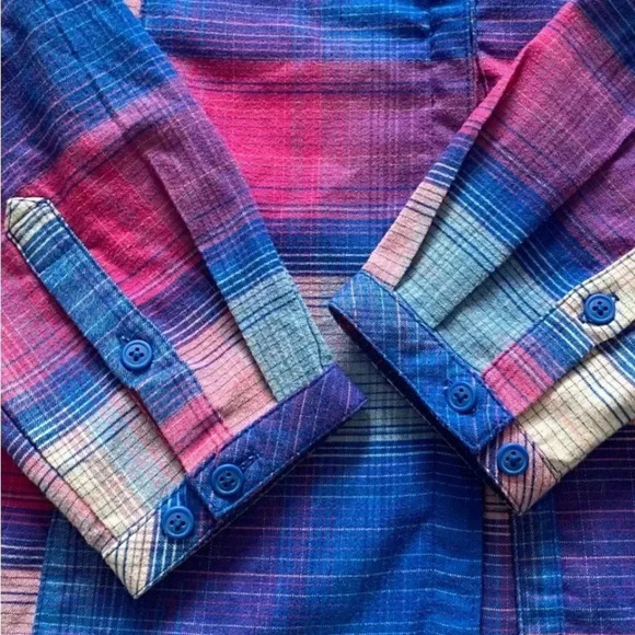 COLUMBIA Omni Wick Button Down Pink Blue Plaid Logo Shirt Long Sleeve - Picture 9 of 10